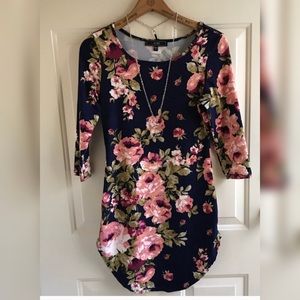 Vibe blue and Floral dress with necklace